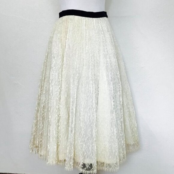 Vintage 1950s Full Circle Midi Skirt Crinoline Off White Lace - Picture 1 of 8